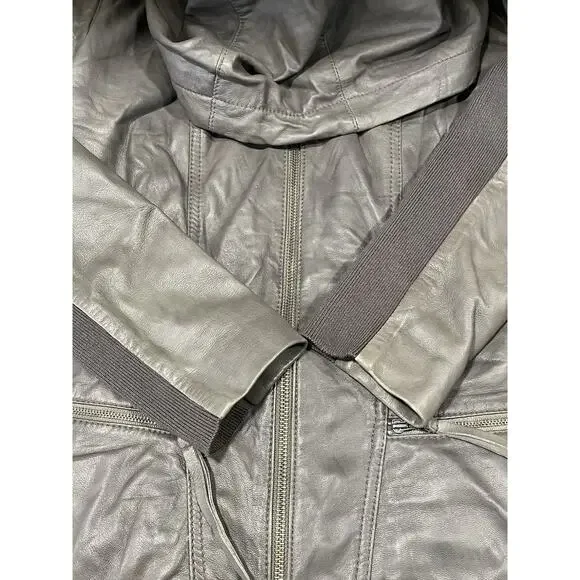 Hinge Brown Leather Jacket Hoodie Size Medium Zipper Pockets -Classy Comfort - Picture 8 of 13